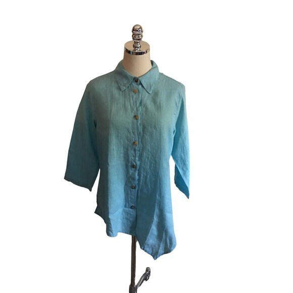 Click Color Me Cotton Top Women's Size Medium Light Blue Button Up 3/4 Sleeve - Picture 1 of 9